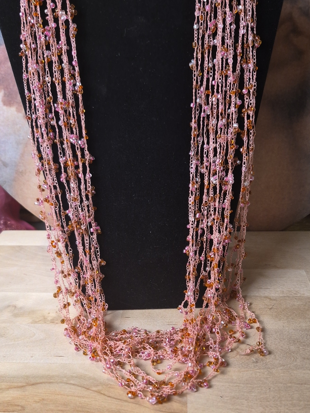 Avenue Delicate Pink and Gold Multi-Strand Beaded Necklace
